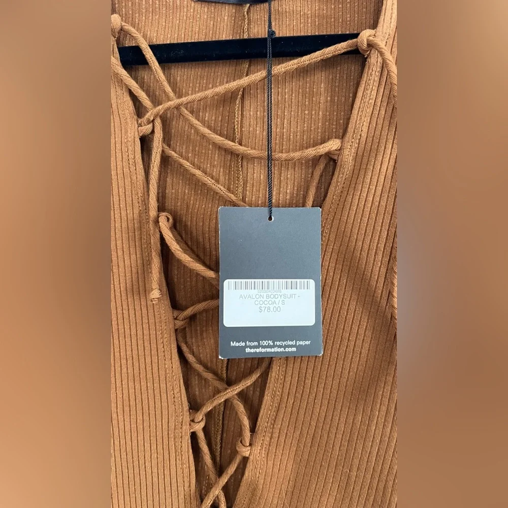 Reformation Brown Lace-Up Long Sleeve Bodysuit